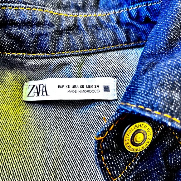 Zara Button Front Long Sleeve Collared Jean Jacket Blue Womens Extra Small XS - Picture 5 of 15